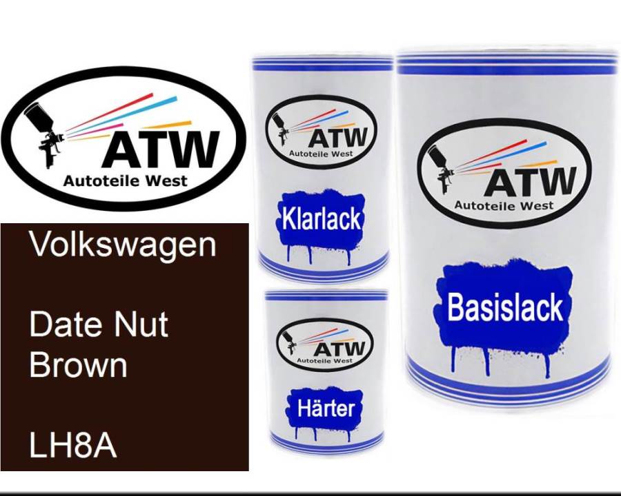 Volkswagen, Date Nut Brown, LH8A: 500ml Lackdose + 500ml Klarlack + 250ml Härter - Set, von ATW Autoteile West.